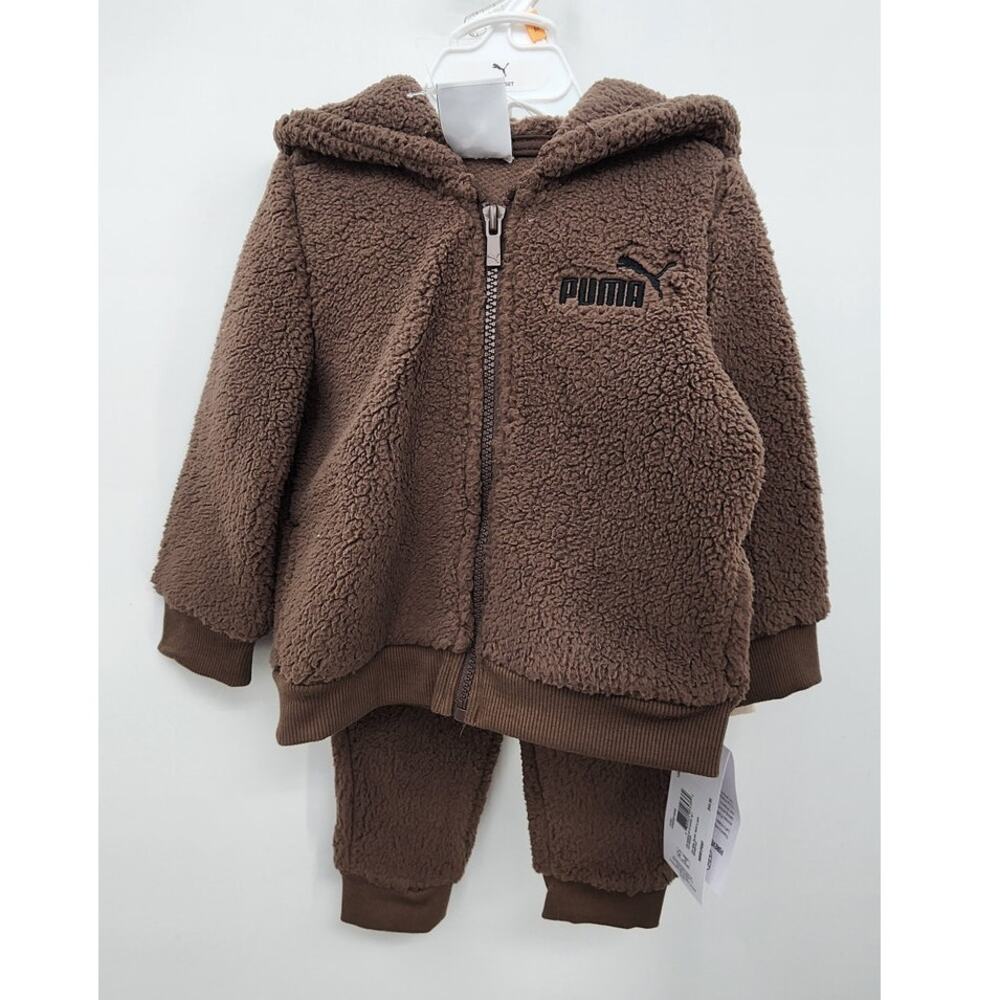 New NWT Puma Baby 3-Piece‎ Sherpa Zip Up Hoodie Set Chocolate Brown 12 Months